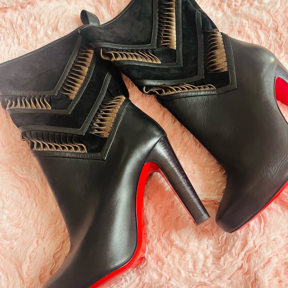 Christian Louboutin Black and Brown Heeled Boots